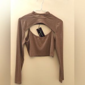 💚NWT Love University Coffee Brown Inside Scoop Crop Top